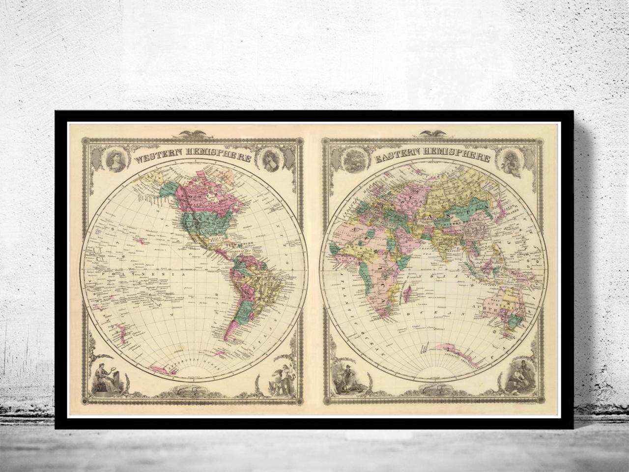 Old Map Of The World Map 1875
