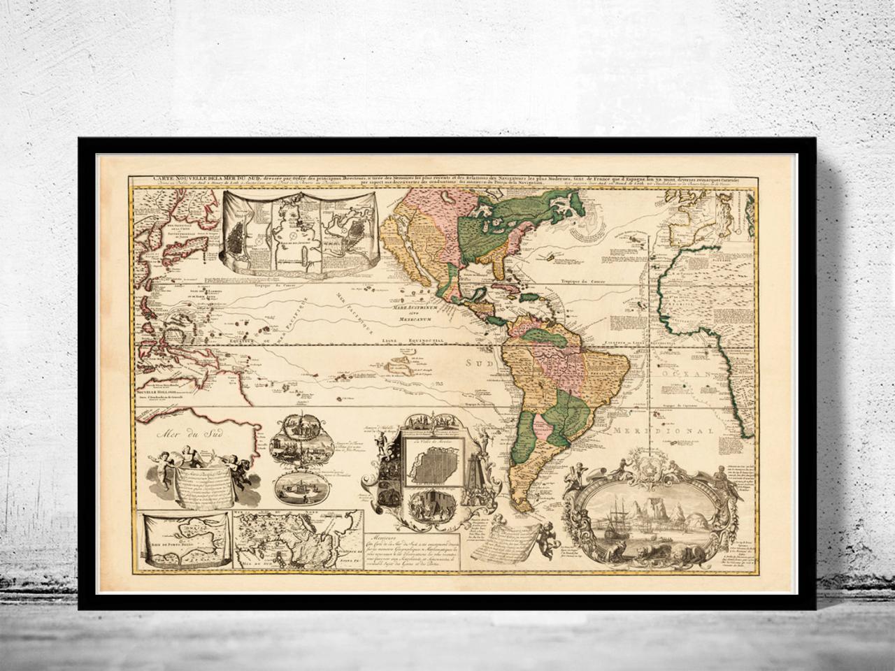 Beautiful World Map Vintage Atlas 1740 Mercator Projection