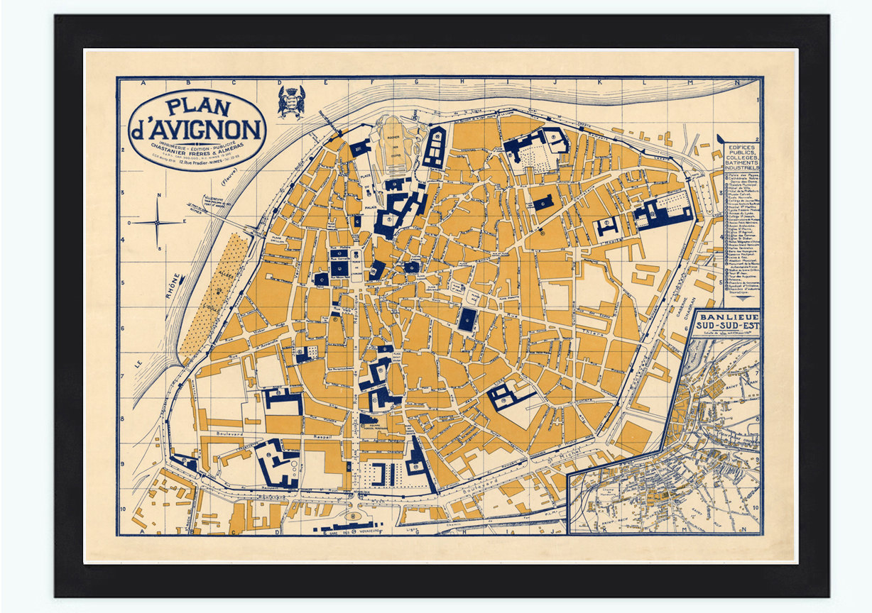 Old Map Of Avignon France 1931