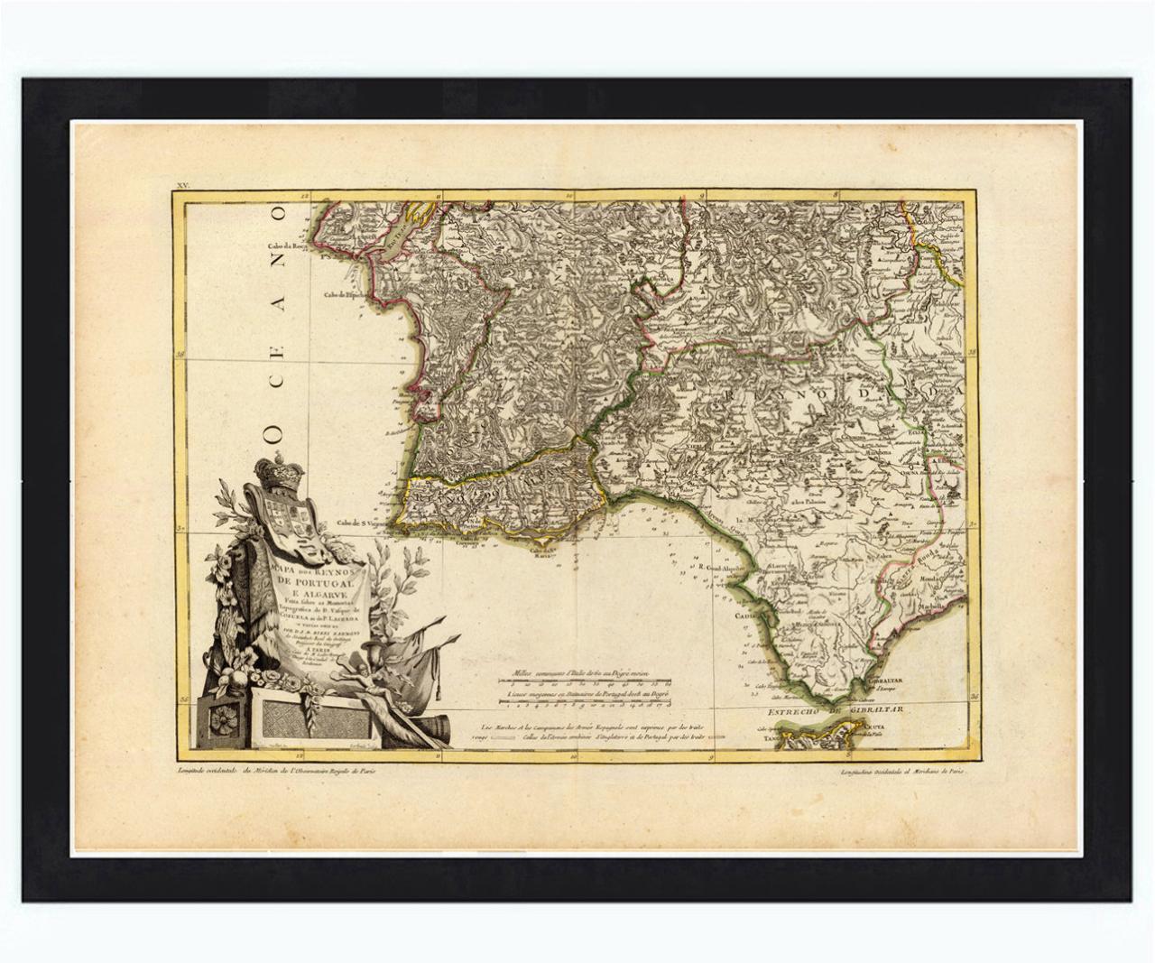 Old Map Of Algarve And Portugal ,1780 Portuguese Map
