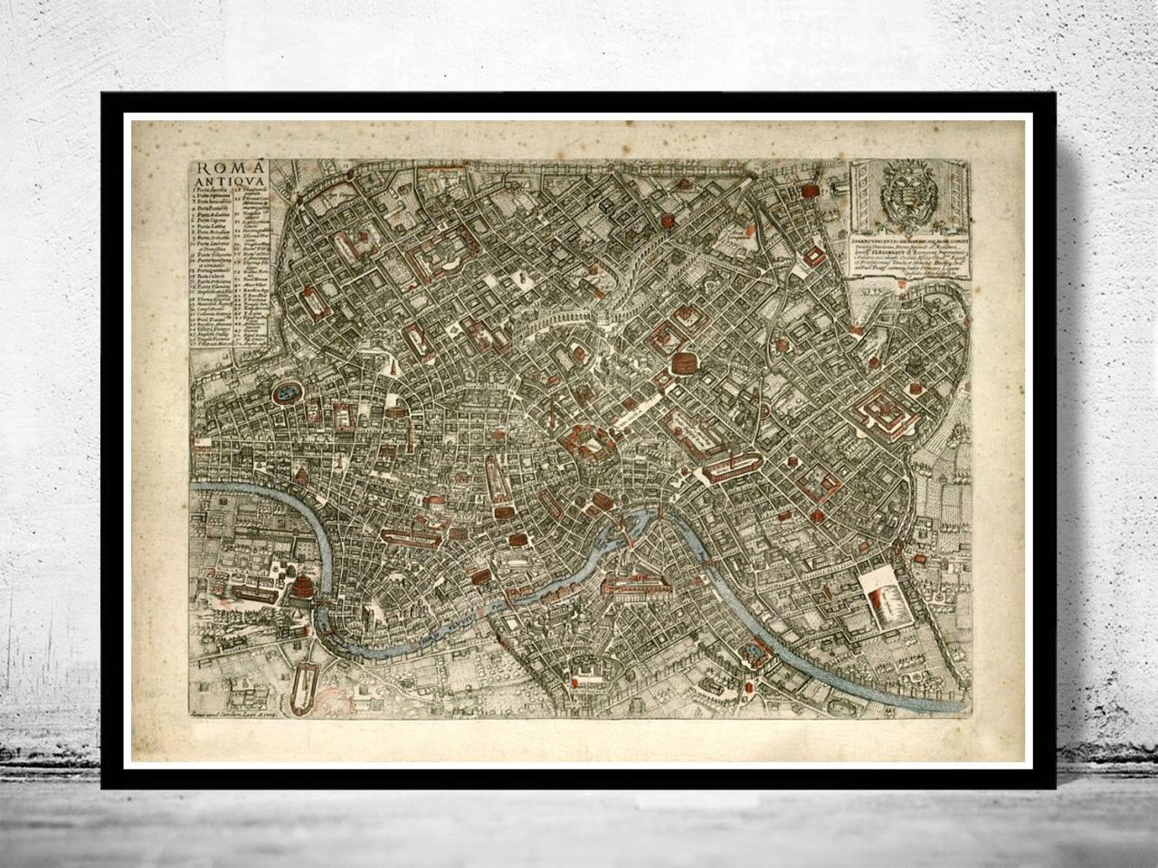 Vintage Map Of Rome Roma, Italia 1773 Antique Map Of Rome