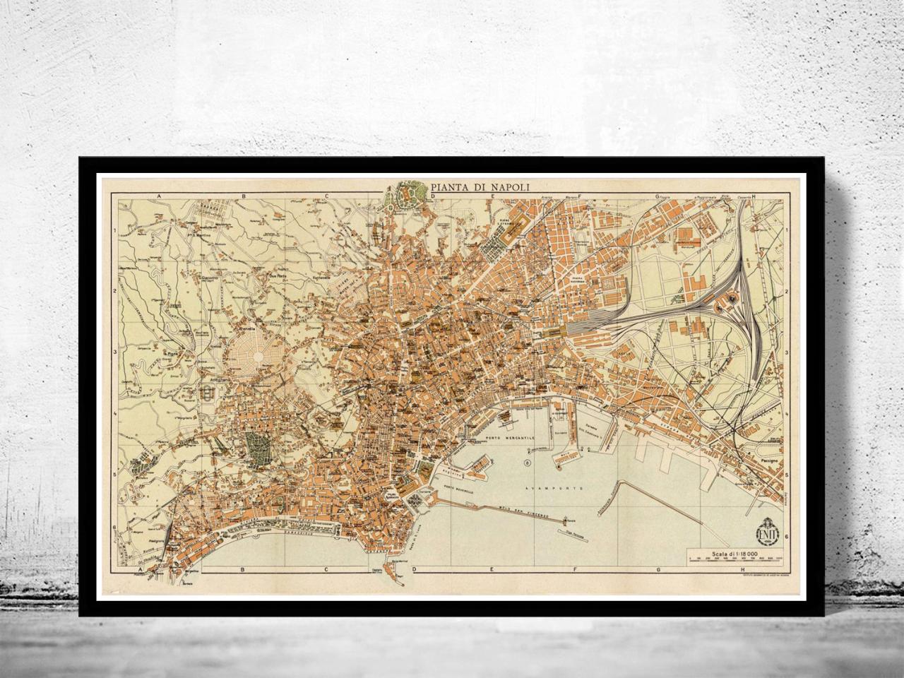 Old Map Of Napoli Naples 1930 Antique Vintage Italy