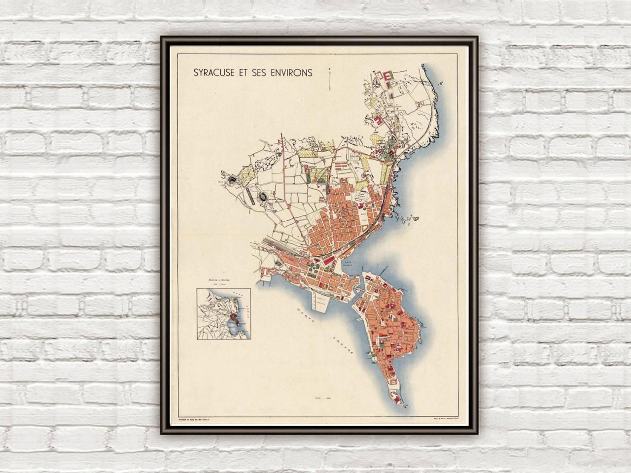 Old Map Of Syracuse Sicily, Italia 1930 Siracusa