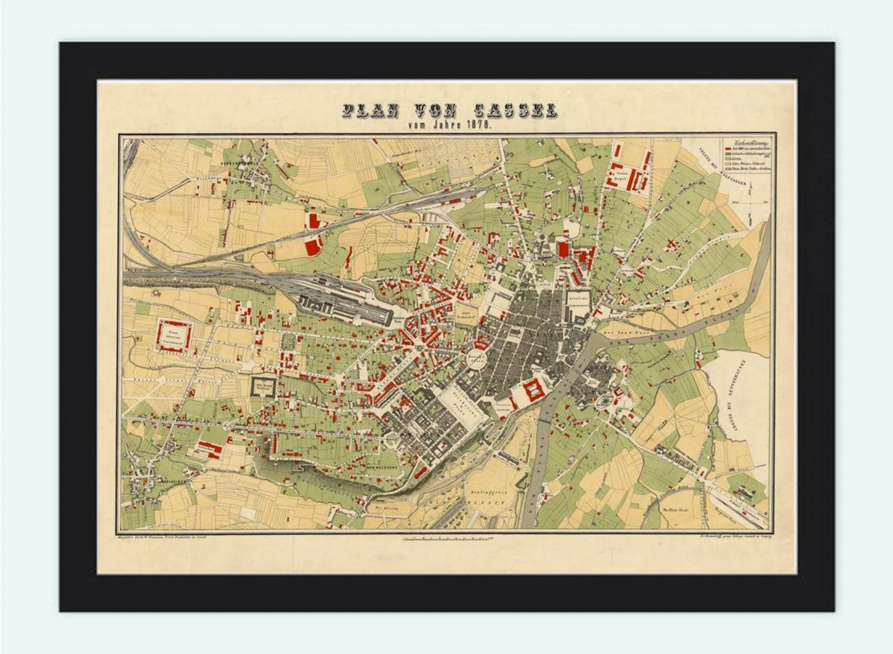 Old Map Of Kassel Cassel Germany Deutshland 1878