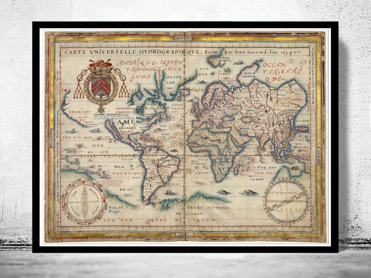 ANGALIA MAPS アンティーク銅版画 1832年 額縁なども当時の物 地図 アンティーク地図 古地図 世界地図 (19世紀)アンティーク