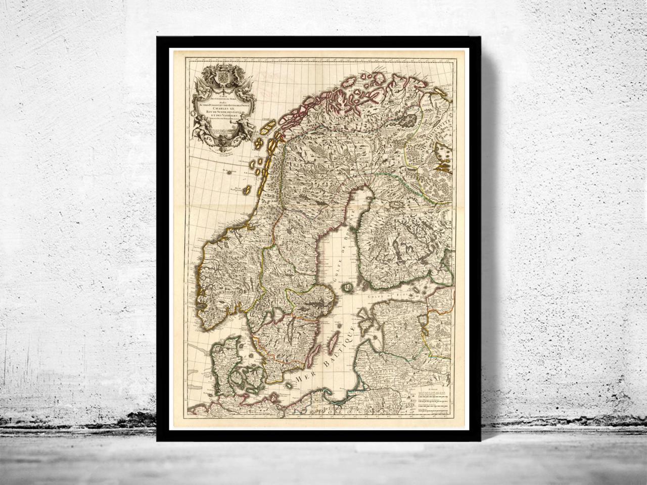 Old Map of Sweden and Norway 1706