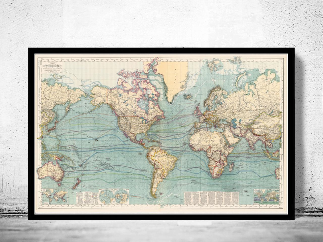 Great Vintage World Map In 1897