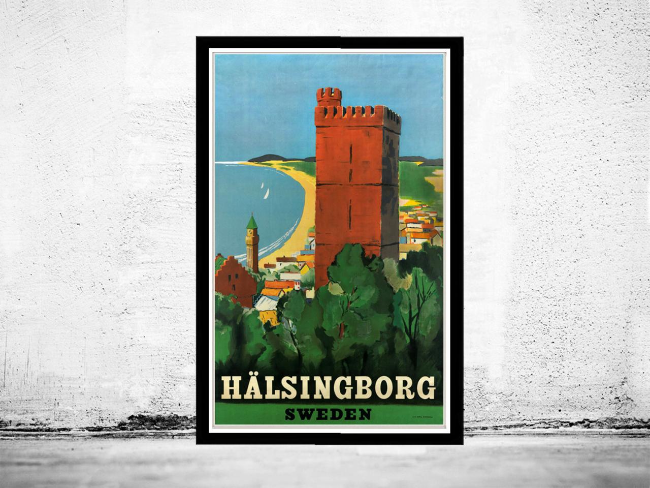 Vintage Poster Of Halsingborg Sweden 1930 -1940 Tourism Poster Travel