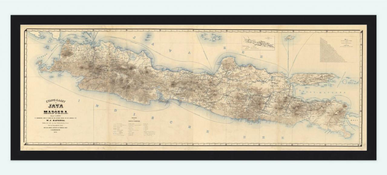 Old Map of Java and Madura Islands Indonesia 1878