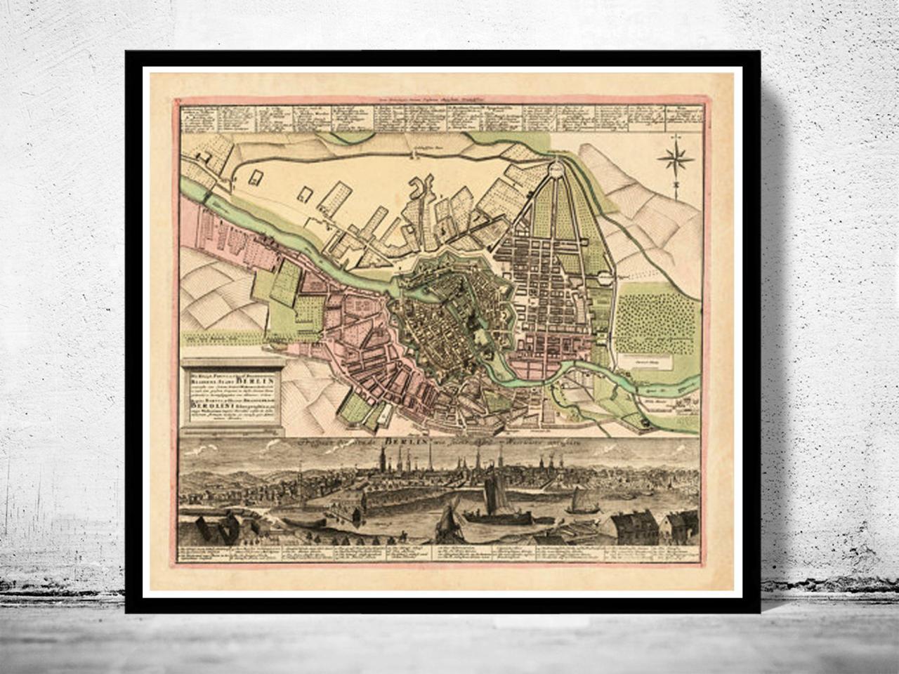 Old Map Of Berlin, Germany 1739 Antique Vintage