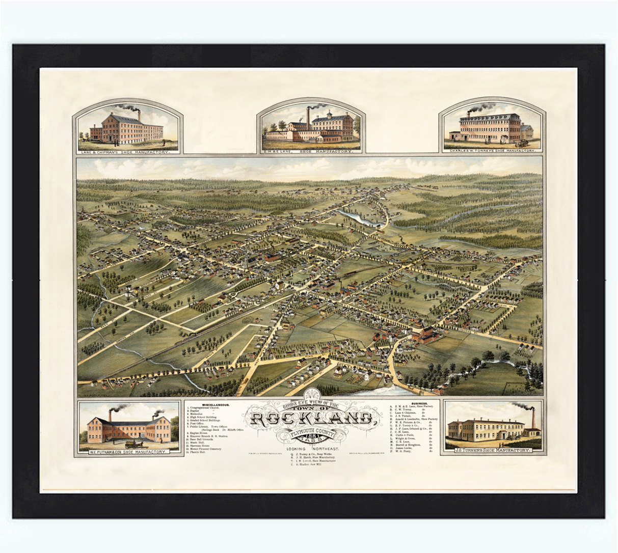 Birdseye View Of Rockland Massachusetts 1881, Panoramic View