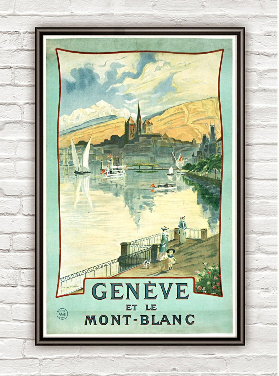 Vintage Poster Geneve Et Le Mont Blanc Switzerland, 1900