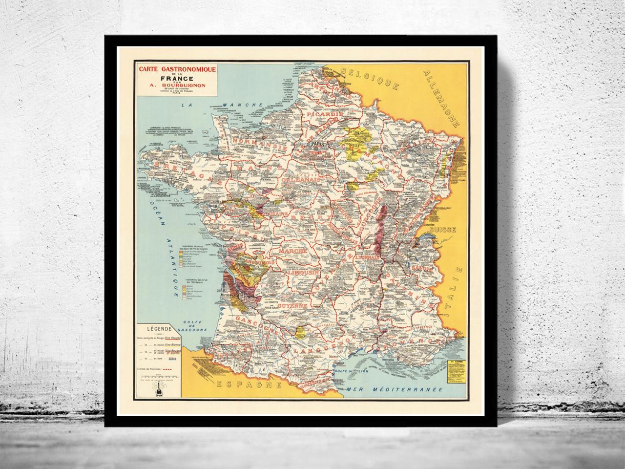 Old Map Of France, Vintage Poster France