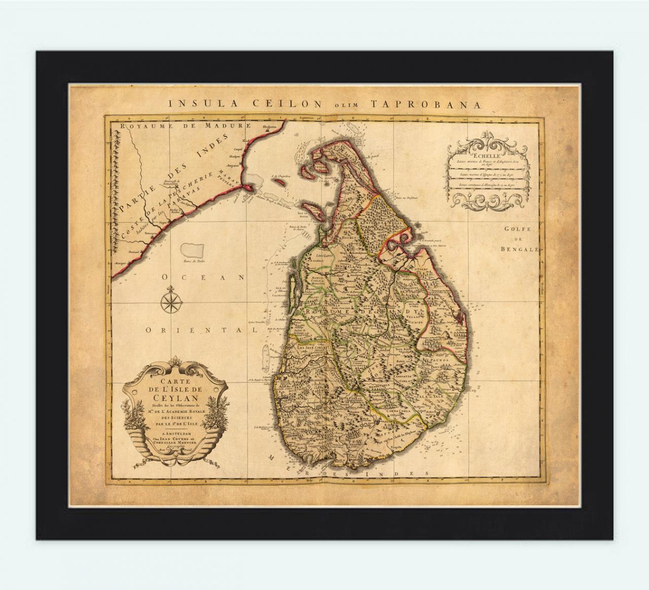 Old Map Of Sri Lanka, Old Ceylon 1742