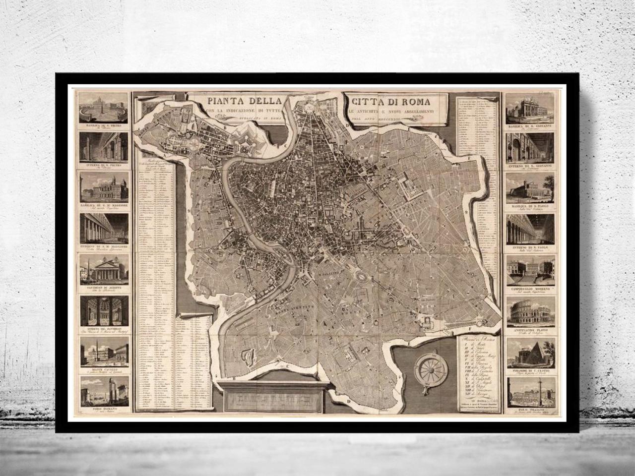 Vintage Map Of Rome Roma, Italia 1843 Antique Map Of Rome