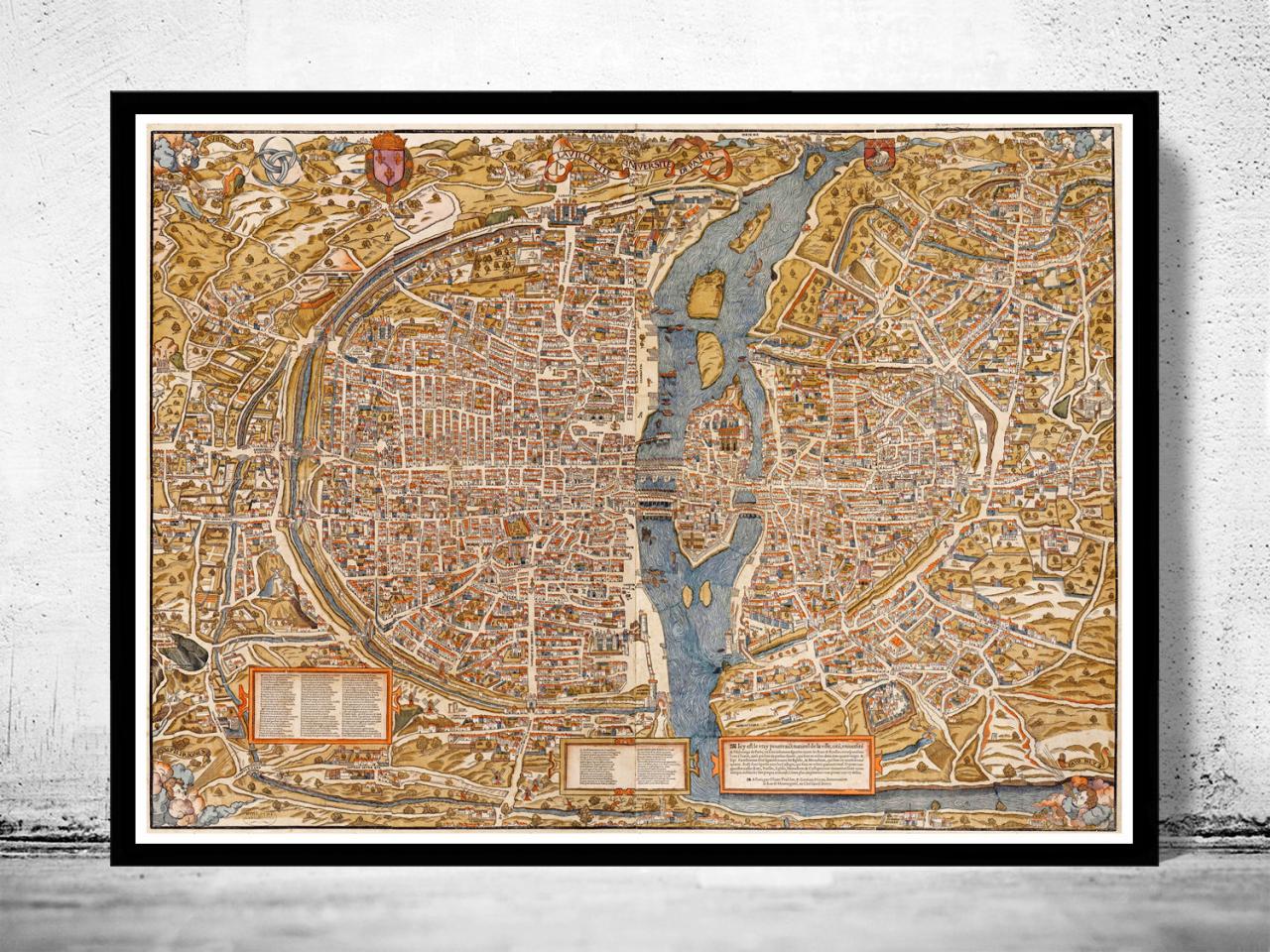 Old Map Of Paris 1550 France Vintage Paris Plan