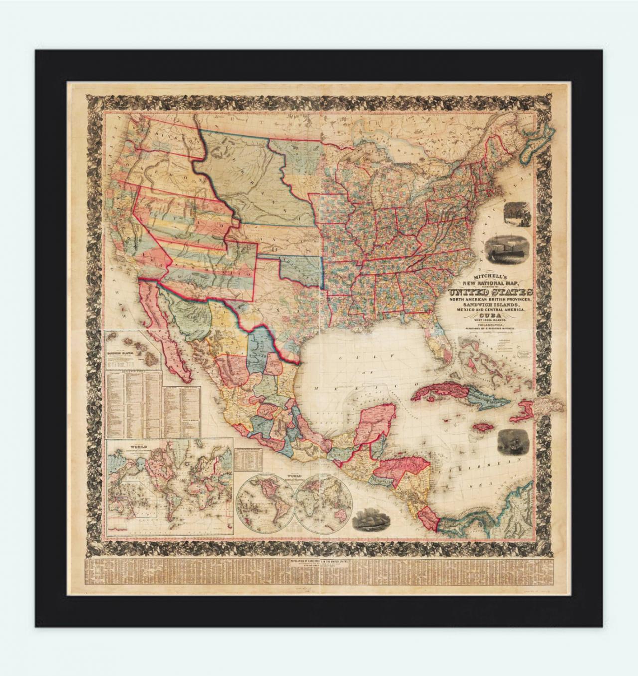 Beautiful Map of United States America 1856