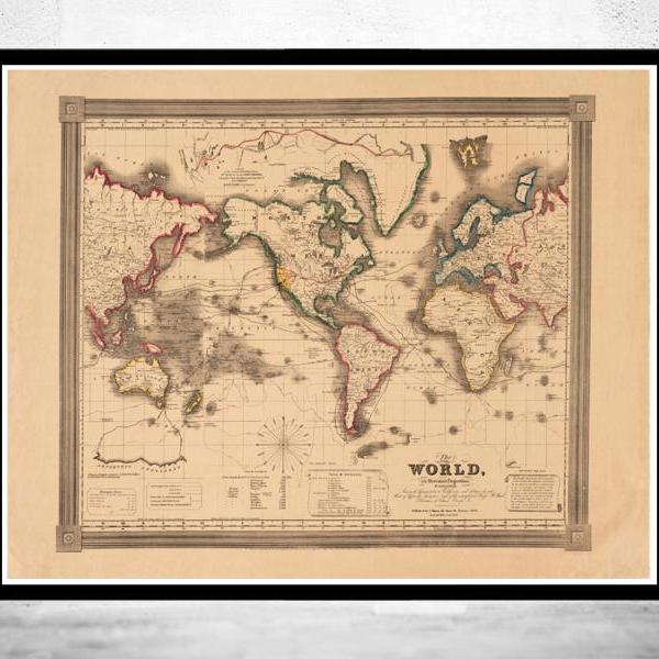 Old World Map Atlas Vintage World Map 1850 Mercator projection